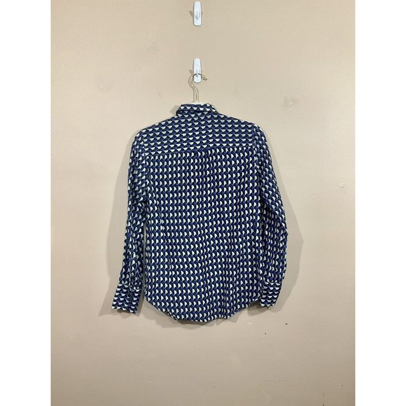 J. Crew Womens Jet Set Go Geo Button Down Boy Shirt Size 2 Silk Blend Coastal - Picture 2 of 6